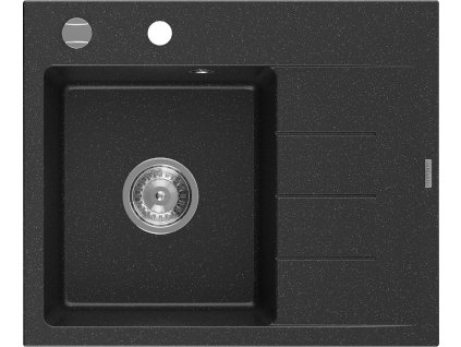 MEXEN - Ben granitový dřez 1 s odkapávačem levý 600 x 500 mm, černá/stříbrná metalik, sifon chrom 6522605000-73