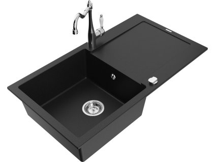MEXEN/S - Leo granitový dřez 1 s odkapávačem včetně baterie Carla, černá 6501-77-670700-00