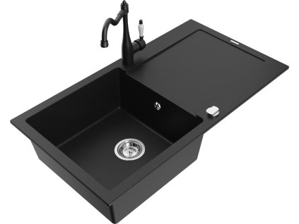 MEXEN/S - Leo granitový dřez 1 s odkapávačem včetně baterie Carla, černá 6501-77-670700-70