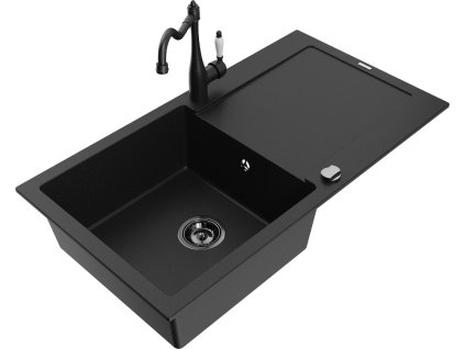 MEXEN/S - Leo granitový dřez 1 s odkapávačem včetně baterie Carla, černá 6501-77-670700-70-B