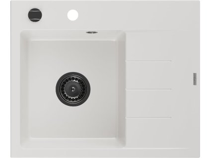 MEXEN/S - Ben granitový dřez 1 s odkapávačem levý 600 x 500 mm, bílá, sifon černá 6522605000-20-B