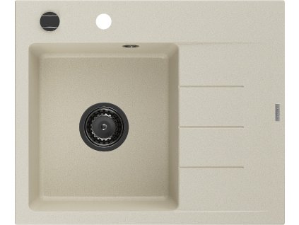 MEXEN/S - Ben granitový dřez 1 s odkapávačem levý 600 x 500 mm, béžový, sifon černá 6522605000-69-B