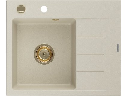 MEXEN/S - Ben granitový dřez 1 s odkapávačem levý 600 x 500 mm, béžový, sifon zlatá 6522605000-69-G
