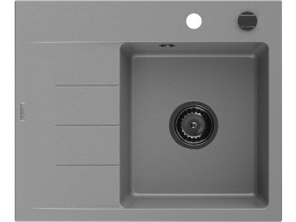 MEXEN/S - Ben granitový dřez 1 s odkapávačem pravý 600 x 500 mm, šedý, sifon černá 6523605000-71-B