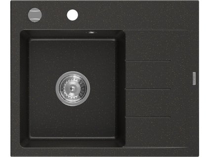 MEXEN - Ben granitový dřez 1 s odkapávačem levý 600 x 500 mm, černá/zlatá metalik, sifon chrom 6522605000-75