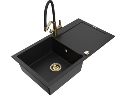 MEXEN/S - Leo granitový dřez 1-miska s odkapávačem včetně baterie Duo, černá 6501-77-671701-57-G