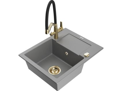 MEXEN/S - Enzo granitový dřez s odkapávačem včetně baterie Duo, šedá 6506-71-671701-57-G