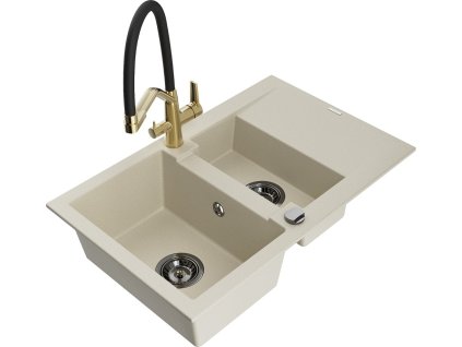 MEXEN/S - Gaspar granitový dřez 1.5 s odkapávačem včetně baterie Duo, béžová 6507-69-671701-57-B