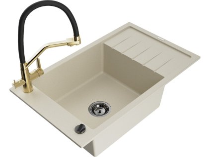 MEXEN/S - Elias granitový dřez s odkapávačem včetně baterie Duo, béžová 6511-69-671701-57-B