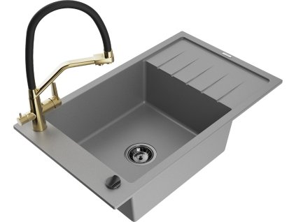 MEXEN/S - Elias granitový dřez s odkapávačem včetně baterie Duo, šedá 6511-71-671701-57-B