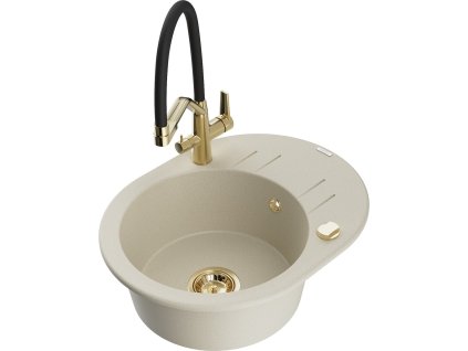 MEXEN/S - Kevin granitový dřez 1-miska včetně baterie Duo, béžová 6517-69-671701-57-G