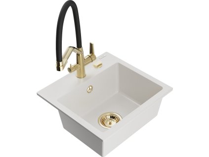 MEXEN/S - Milo granitový dřez 1-miska včetně baterie Duo, bílá 6505-20-671701-57-G