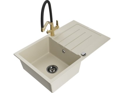 MEXEN/S - Bruno granitový dřez s odkapávačem včetně baterie Duo, béžová 6513-69-671701-57-B