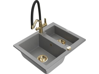 MEXEN/S - Carlos granitový dřez 1.5 včetně baterie Duo, šedá 6518-71-671701-57-G
