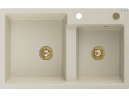 MEXEN/S - Tomas granitový dřez 2-bowl 800x500 mm, béžová, sifon zołty 6516802000-69-G