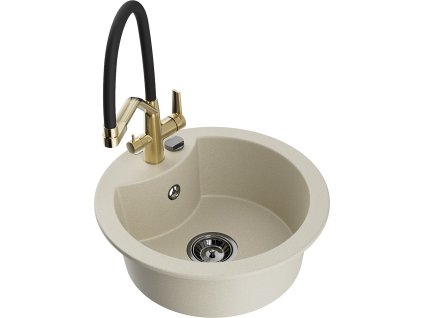 MEXEN/S - Diego granitový dřez 1-miska včetně baterie Duo, béžová 6512-69-671701-57-B