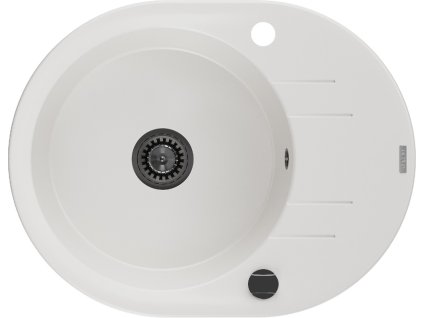 MEXEN/S - Kevin granitový dřez 1 s odkapávačem 586 x 458 mm, bílá, + černý sifon 6517581005-20-B
