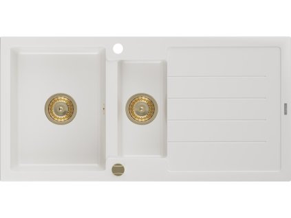 MEXEN/S - Andres granitový dřez s odkapávačem 1000 x 500 mm, bílá, zlatý sifon 6515101510-20-G