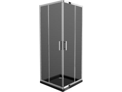 MEXEN/S - Rio čtvercový sprchový kout 80 x 80, grafit, chrom + vanička se sifonem Flat, černý 860-080-080-01-40-4070