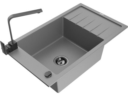 MEXEN/S - Elias granitový dřez 1-miska s odkapávačem včetně baterie Rita, šedý 6511-71-670300-70-B