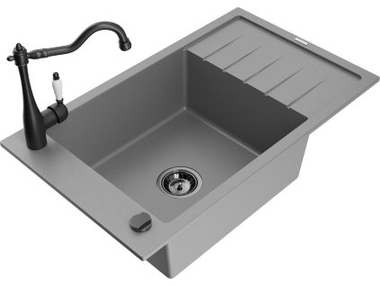 MEXEN/S - Elias granitový dřez 1-miska včetně baterie Carla, šedá 6511-71-670700-70-B