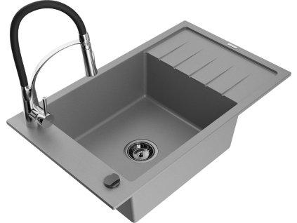 MEXEN/S - Elias granitový dřez 1 s odkapávačem včetně baterie Aster, šedá 6511-71-73450-07-B