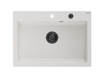 MEXEN/S - Elix granitový dřez 1-miska 700 x 500 mm, bílá, sifon černá 6526701005-20-B