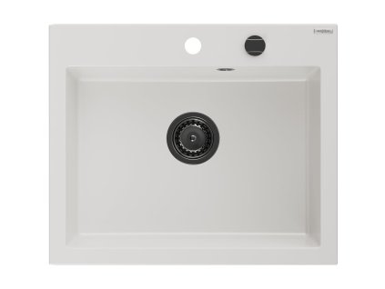 MEXEN/S - Elix granitový dřez 1-miska 600 x 500 mm, bílá, sifon černá 6525601005-20-B