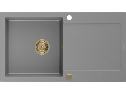 MEXEN/S - Leo granitový dřez 1 s odkapávačem 900x500 mm, šedá,+ zlatý sifon 6501901010-71-G