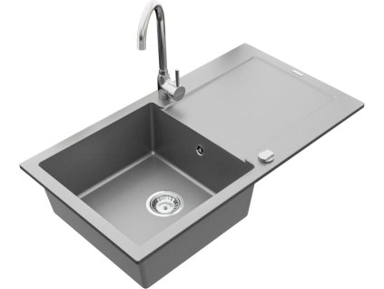 MEXEN/S - Leo granitový dřez 1 s odkapávačem včetně baterie Telma, šedá 6501-71-670200-00