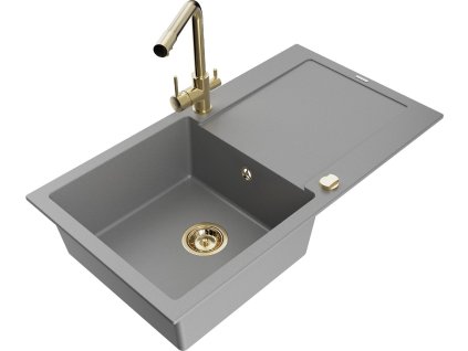 MEXEN/S - Leo granitový dřez s odkapávačem včetně baterie Duero, šedá 6501-71-671600-50
