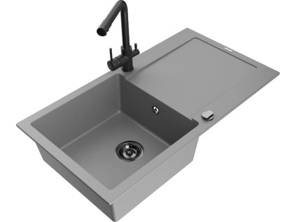 MEXEN/S - Leo granitový dřez s odkapávačem včetně baterie Duero, šedá 6501-71-671600-70-B