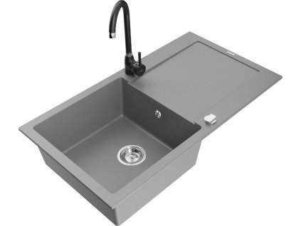 MEXEN/S - Leo granitový dřez s odkapávačem včetně baterie Telma, šedá 6501-71-670200-70