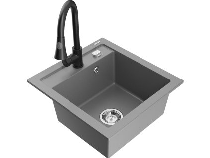 MEXEN/S - Vito granitový dřez 1-miska včetně baterie Elia, šedá 6503-71-670101-70