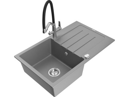 MEXEN/S - Bruno granitový dřez s odkapávačem včetně baterie Duo, šedá 6513-71-671701-07