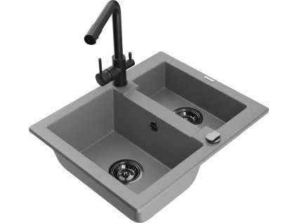 MEXEN/S - Carlos granitový dřez 1.5 včetně baterie Duero, šedá 6518-71-671600-70-B