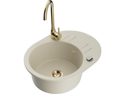 MEXEN/S - Kevin granitový dřez s odkapávačem včetně baterie Telma, béžová 6517-69-670200-50