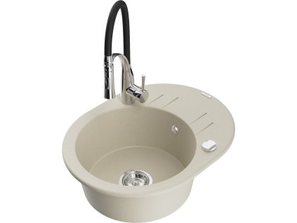 MEXEN/S - Kevin granitový dřez s odkapávačem včetně baterie Aster, béžová 6517-69-73450-07