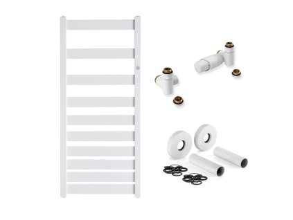 Koupelnový radiátorový set - BELTI 500x1573 mm, připojovací sada, Bílá