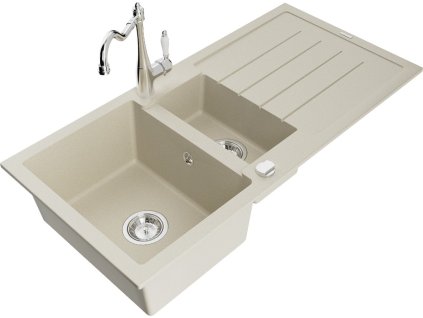 MEXEN/S - Andres granitový dřez s odkapávačem včetně baterie Carla, béžová 6515-69-670700-00