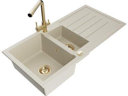 MEXEN/S - Andres granitový dřez s odkapávačem včetně baterie Duero, béžová 6515-69-671600-50