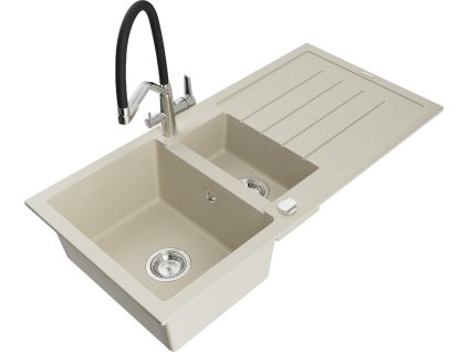 MEXEN/S - Andres granitový dřez s odkapávačem včetně baterie Duo, béžová 6515-69-671701-07