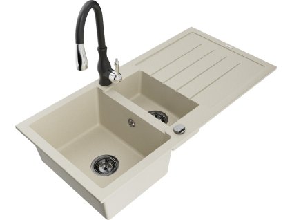 MEXEN/S - Andres granitový dřez s odkapávačem včetně baterie Savita, béžová 6515-69-672601-70