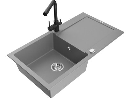 MEXEN/S - Leo granitový dřez s odkapávačem včetně baterie Duero, šedá 6501-71-671600-70