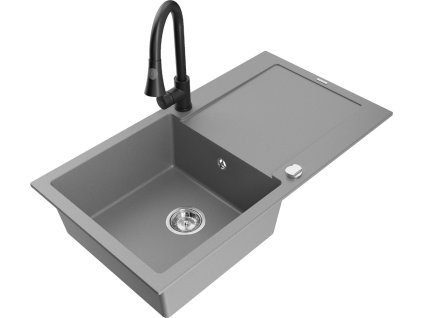 MEXEN/S - Leo granitový dřez 1-miska s odkapávačem včetně baterie Elia, šedá 6501-71-670101-70