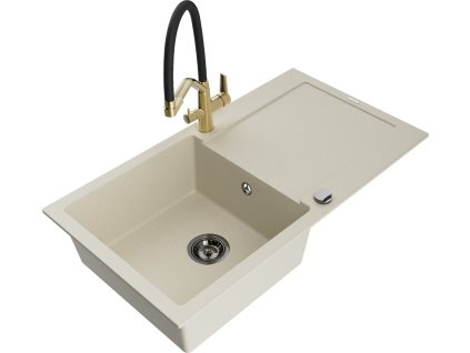 MEXEN/S - Leo granitový dřez 1-miska s odkapávačem včetně baterie Duo, béžová 6501-69-671701-57-B