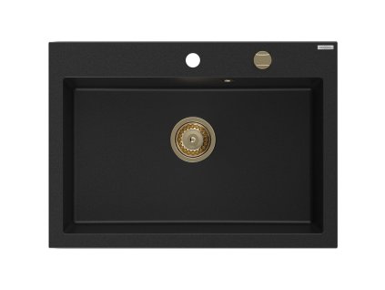 MEXEN/S - Elix granitový dřez 1-miska 700 x 500 mm, černá, sifon zlatá 6526701005-77-G