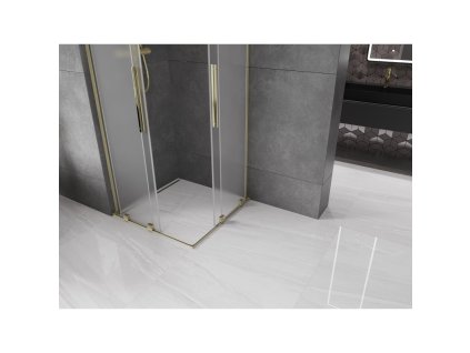 MEXEN/S - Velar L Duo sprchový kout, posuvné dveře 100 x 100, dekor, zlato 871-100-100-02-33-50