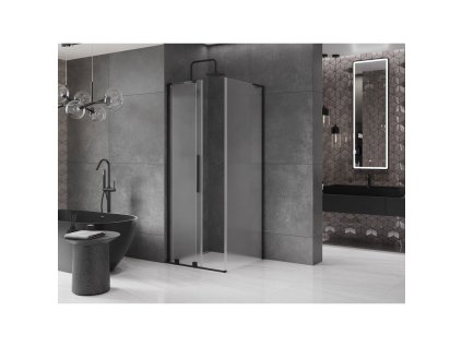 MEXEN/S - Velar L sprchový kout, posuvné dveře 100 x 100, dekor, černá 871-100-100-33-70