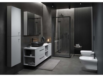 CERSANIT - SET C115 Sprchový kout Larga, levý, 100x80x195, černý, čiré sklo S601-315